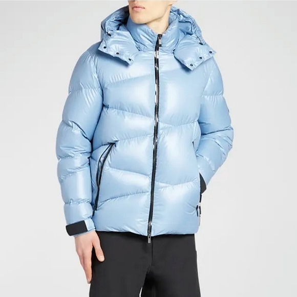 NWT$1,860 MONCLER Yonne Zigzag Channeled Blue Down Puffer Jacket Coat Sz 4 (XL) - Picture 16 of 16